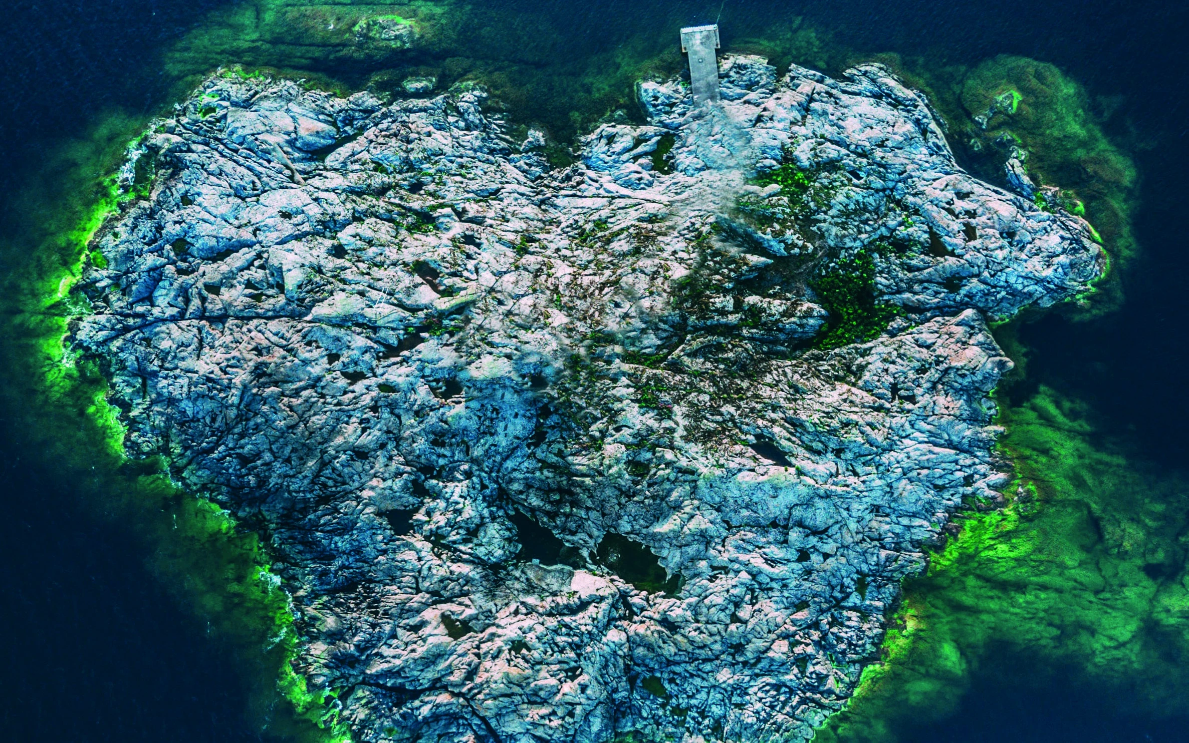 An overhead view of the rocky Scandinavian coastline